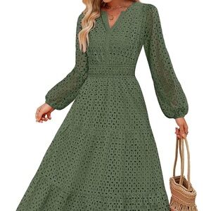 Chic Olive Lace Long Sleeve Dress